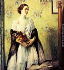 Famous Bouquet Paintings - A Young Woman holding a Bouquet of Summer Flowers